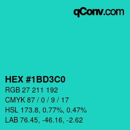 Color code: HEX #1BD3C0 | qconv.com