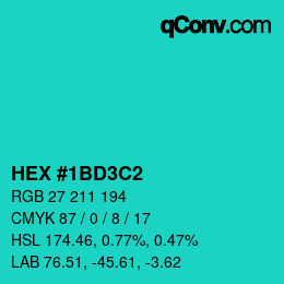 Color code: HEX #1BD3C2 | qconv.com