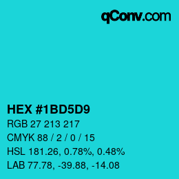 颜色代码: HEX #1BD5D9 | qconv.com