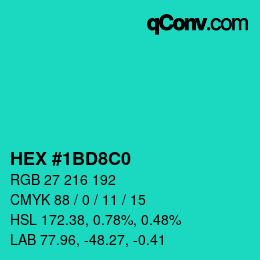 Color code: HEX #1BD8C0 | qconv.com