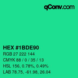 Farbcode: HEX #1BDE90 | qconv.com