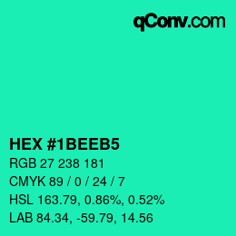 カラーコード: HEX #1BEEB5 | qconv.com