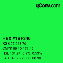 Farbcode: HEX #1BF346 | qconv.com