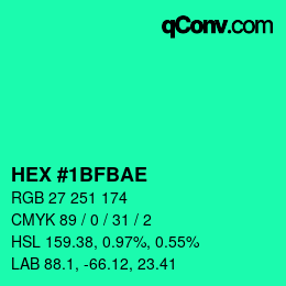Color code: HEX #1BFBAE | qconv.com