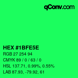 カラーコード: HEX #1BFE5E | qconv.com