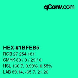 カラーコード: HEX #1BFEB5 | qconv.com