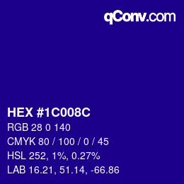 颜色代码: HEX #1C008C | qconv.com
