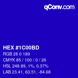 Code couleur: HEX #1C00BD | qconv.com
