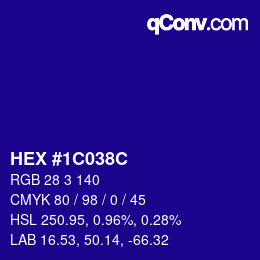 Color code: HEX #1C038C | qconv.com