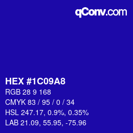 Color code: HEX #1C09A8 | qconv.com