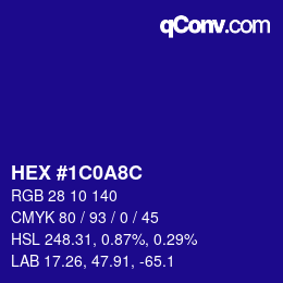 颜色代码: HEX #1C0A8C | qconv.com