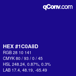 颜色代码: HEX #1C0A8D | qconv.com