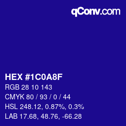 颜色代码: HEX #1C0A8F | qconv.com