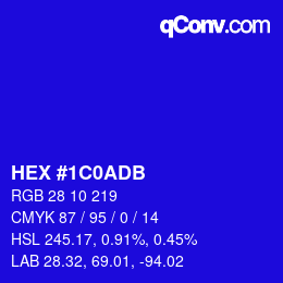 カラーコード: HEX #1C0ADB | qconv.com