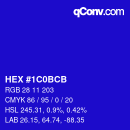 Color code: HEX #1C0BCB | qconv.com