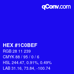 Color code: HEX #1C0BEF | qconv.com