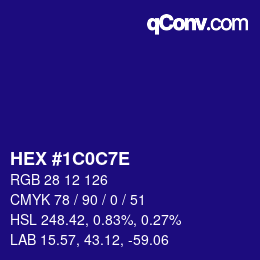 Color code: HEX #1C0C7E | qconv.com