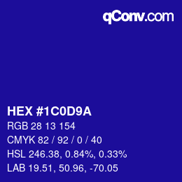 Color code: HEX #1C0D9A | qconv.com