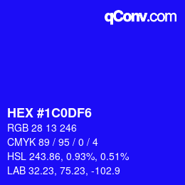 Color code: HEX #1C0DF6 | qconv.com