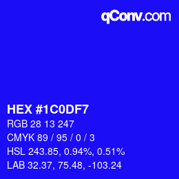 Color code: HEX #1C0DF7 | qconv.com