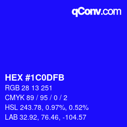 Color code: HEX #1C0DFB | qconv.com
