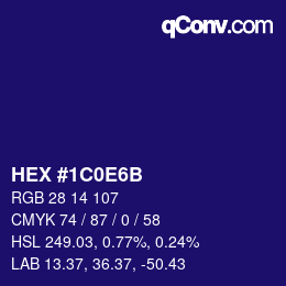 Color code: HEX #1C0E6B | qconv.com