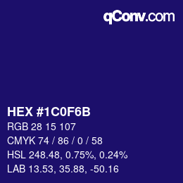 Color code: HEX #1C0F6B | qconv.com