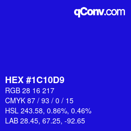 Color code: HEX #1C10D9 | qconv.com
