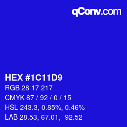 Color code: HEX #1C11D9 | qconv.com