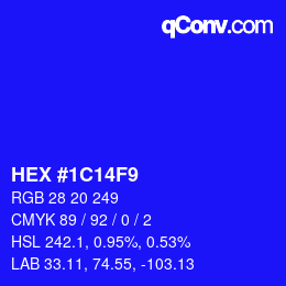 颜色代码: HEX #1C14F9 | qconv.com