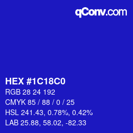 Color code: HEX #1C18C0 | qconv.com