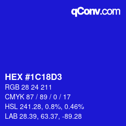 Color code: HEX #1C18D3 | qconv.com