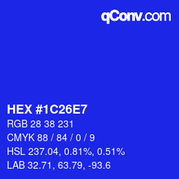 Color code: HEX #1C26E7 | qconv.com