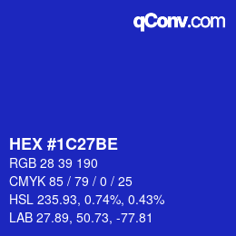 Color code: HEX #1C27BE | qconv.com