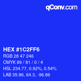 Color code: HEX #1C2FF6 | qconv.com