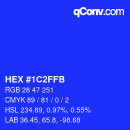 Color code: HEX #1C2FFB | qconv.com