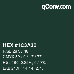 Color code: HEX #1C3A30 | qconv.com