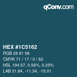 颜色代码: HEX #1C5162 | qconv.com