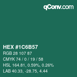 Farbcode: HEX #1C6B57 | qconv.com