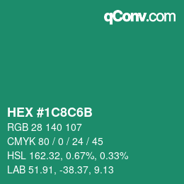 Color code: HEX #1C8C6B | qconv.com