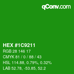 颜色代码: HEX #1C9211 | qconv.com