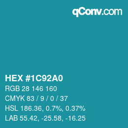 カラーコード: HEX #1C92A0 | qconv.com