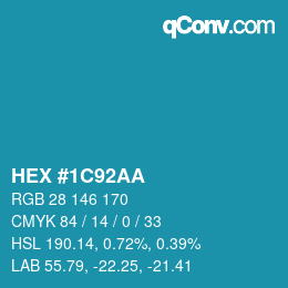 カラーコード: HEX #1C92AA | qconv.com