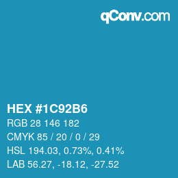 颜色代码: HEX #1C92B6 | qconv.com