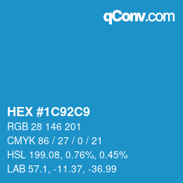 颜色代码: HEX #1C92C9 | qconv.com
