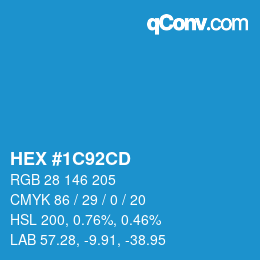 カラーコード: HEX #1C92CD | qconv.com