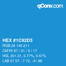 カラーコード: HEX #1C92D3 | qconv.com