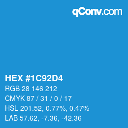 颜色代码: HEX #1C92D4 | qconv.com