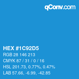 颜色代码: HEX #1C92D5 | qconv.com