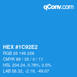 カラーコード: HEX #1C92E2 | qconv.com